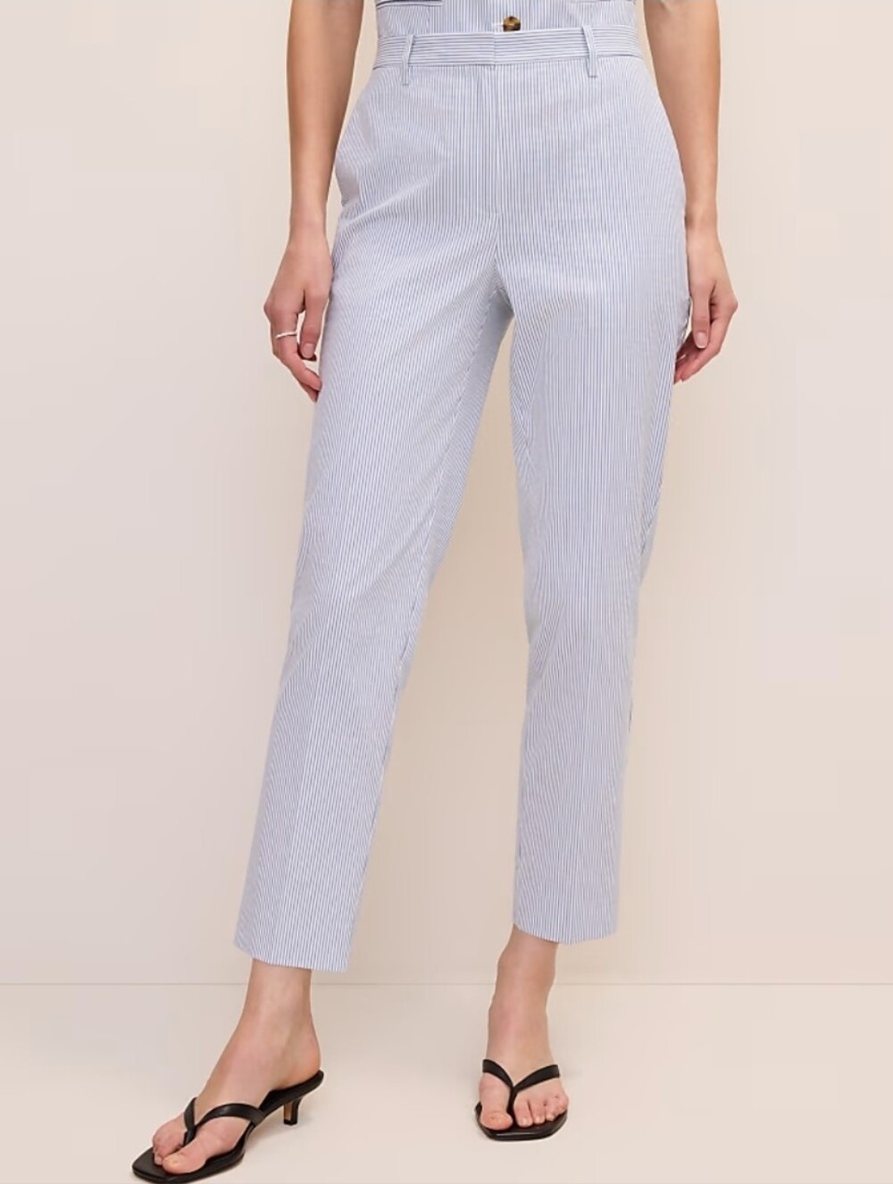 Ann Taylor Factory Blue & White Pinstripe Cropped Pants - Size 12 - Picture 1 of 9